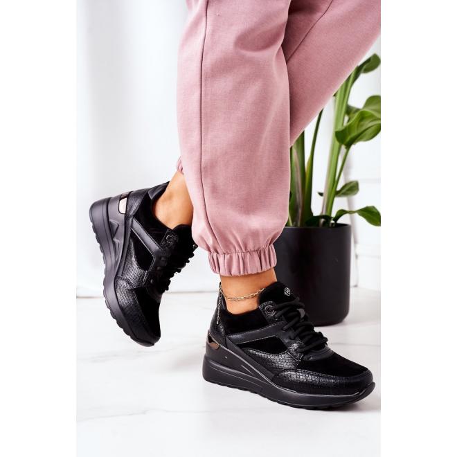 Černé módní Sneakersy na klínovém podpatku pro dámy