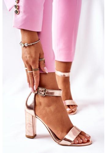 Elegantní dámské sandály růžovo-zlaté barvy na stabilním podpatku