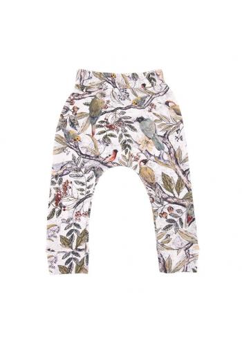 Dětské bavlněné kalhoty s gumičkou a s motivem ornitologie