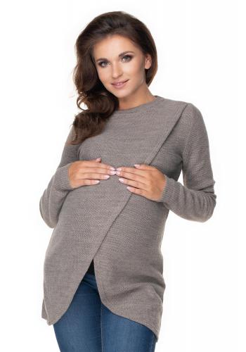 Capuccinový těhotenský asymetrický svetr ve výprodeji
