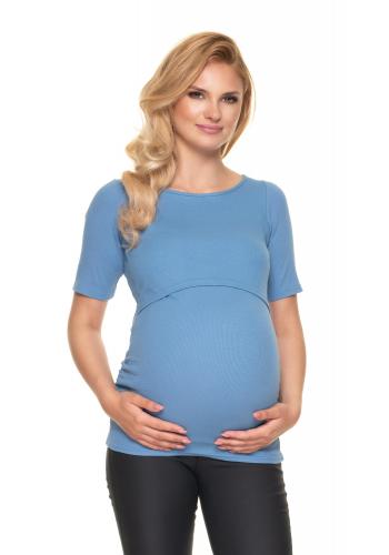 Modrá těhotenská a kojící halenka s krmným panelem